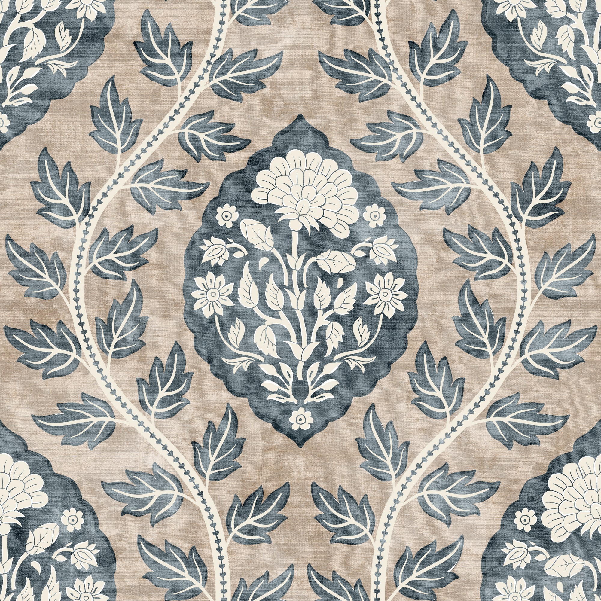 Floral Cartouche Wallpaper 100020eh By Esselle Home In Stone Blue